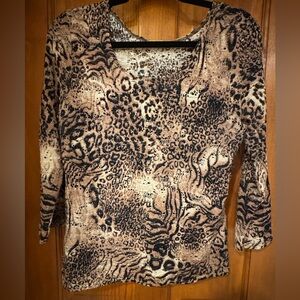 Peck & Peck Black and Tan Fitted 3/4 Sleeve Blouse